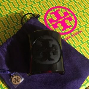 Black Tory Burch Resin Logo cuff bracelet